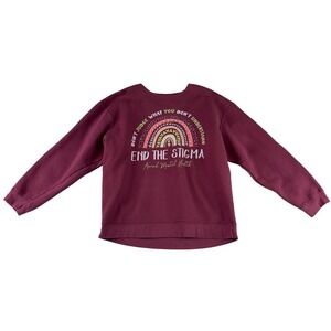 End The Stigma Mental Health Rainbow Sweatshirt 2XL Maroon Delta Fleece Crewneck